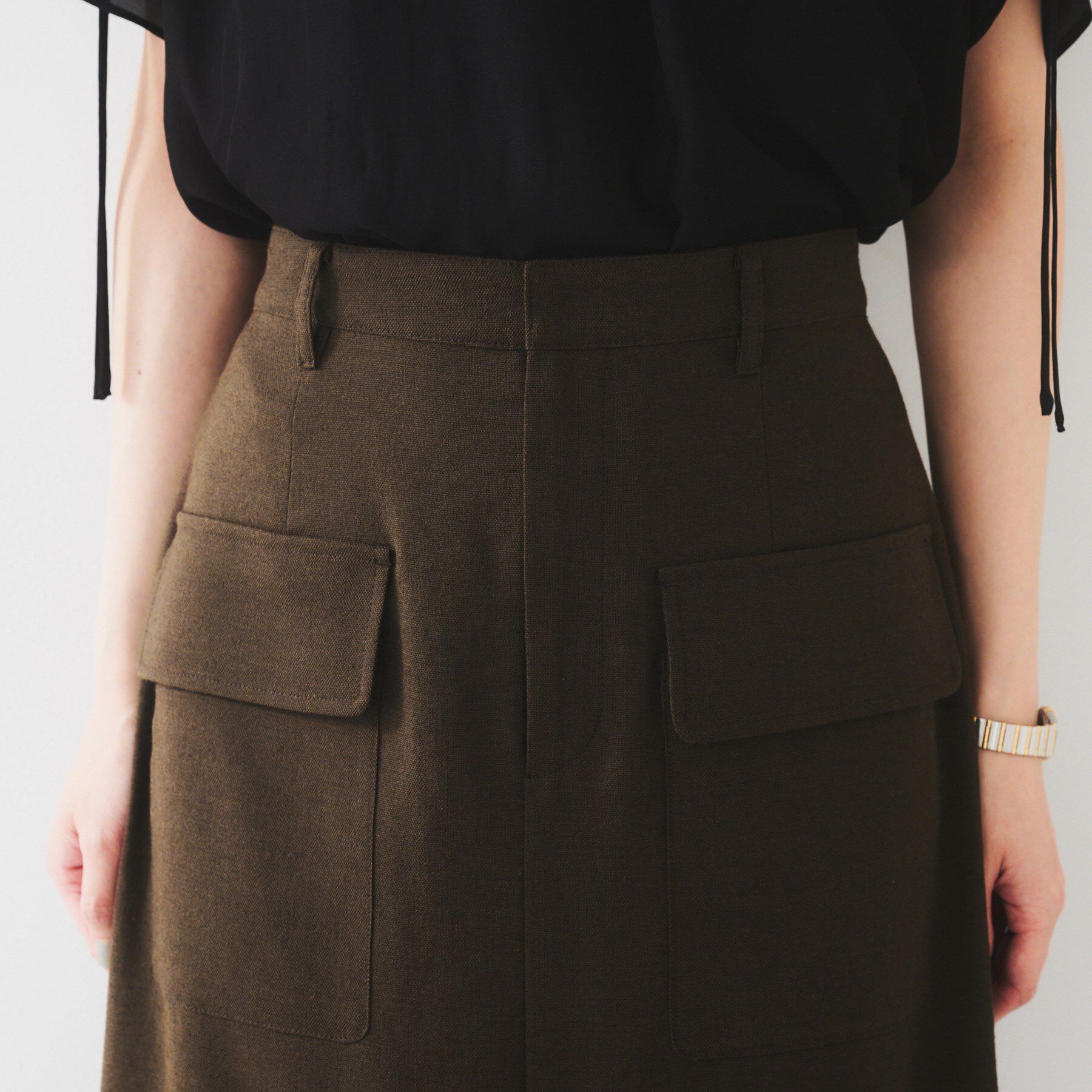 UNTITLED「◆【きれいめ/前スリット】麻混カーゴスカート」|スカート|