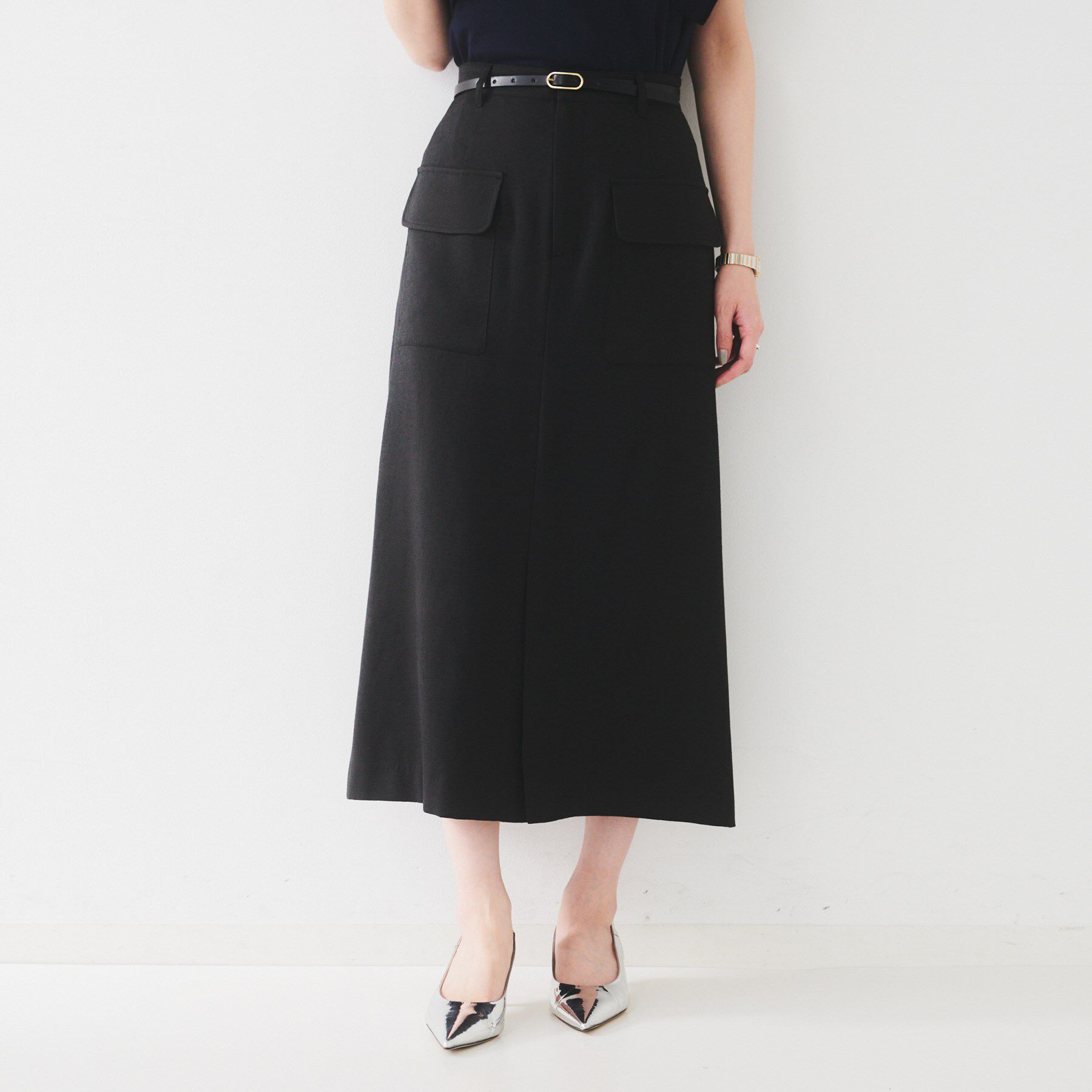 UNTITLED「◆【きれいめ/前スリット】麻混カーゴスカート」|スカート|