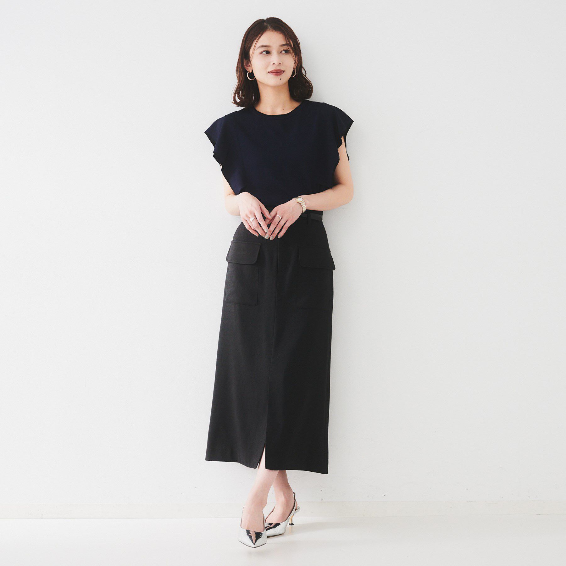 UNTITLED「◆【きれいめ/前スリット】麻混カーゴスカート」|スカート|