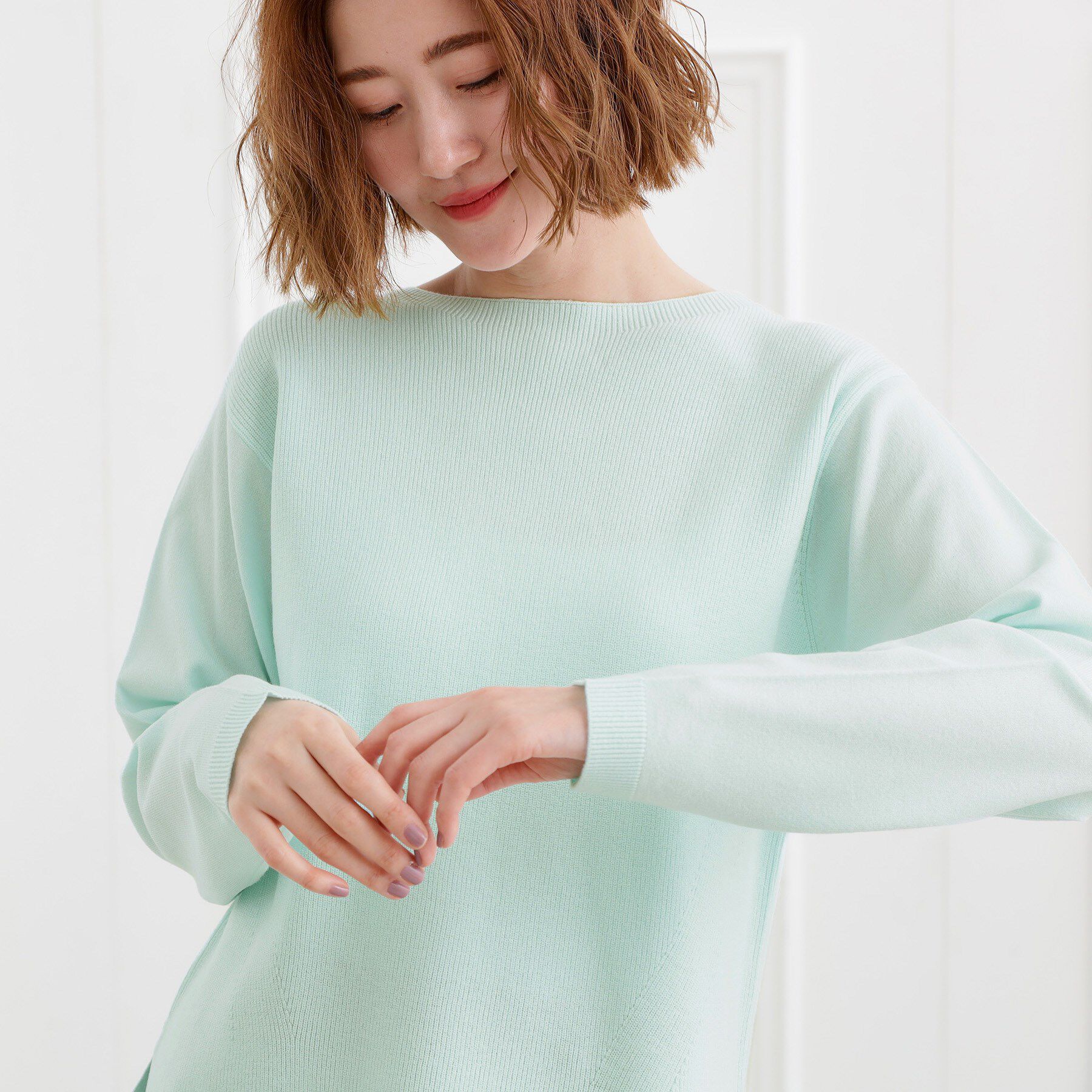 grove「春新色！洗濯機で洗えるベーシックニット【毛玉軽減】」|ニット・セーター|ミントブルー(090
