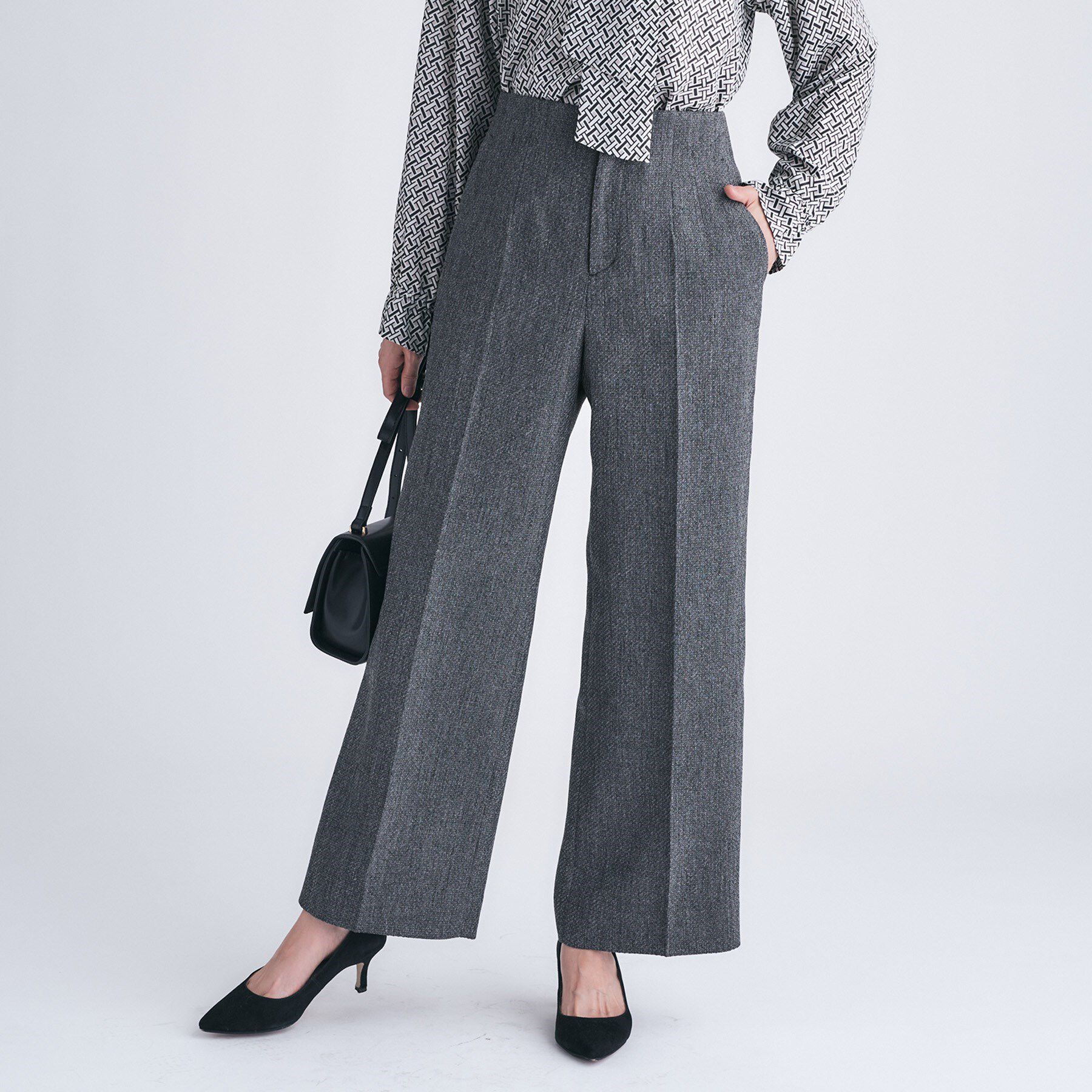 INDIVI「【褒められパンツ/ウール調素材】ラメ混ワイドパンツ」|その他|