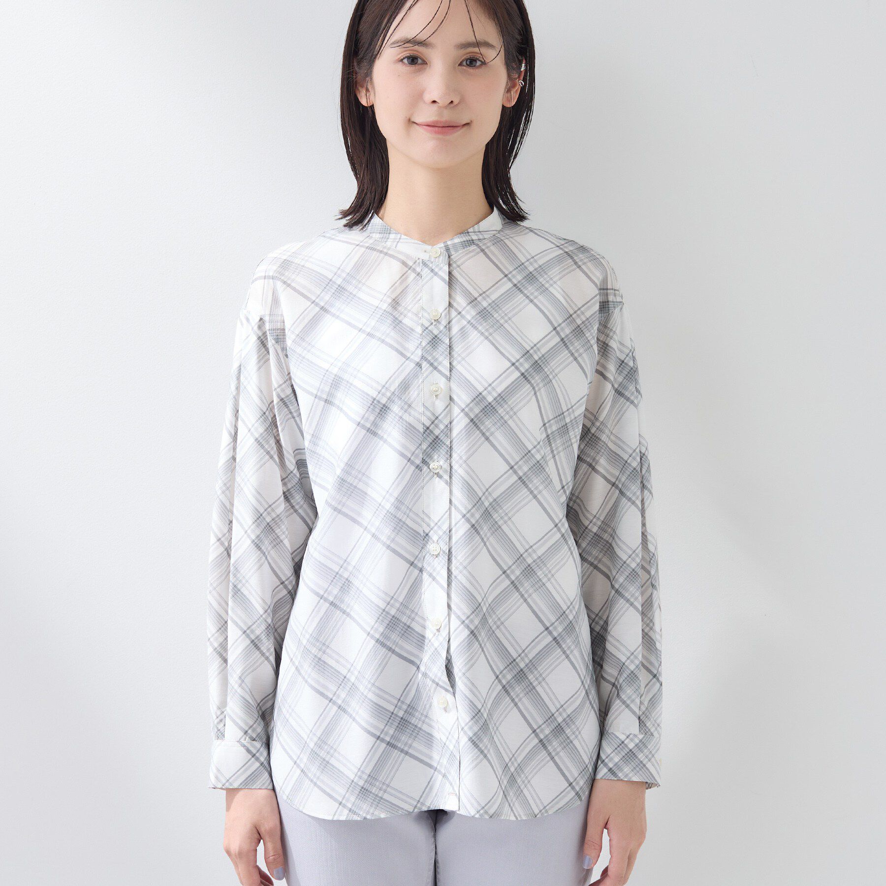 INDIVI「【2WAY／シアー】バイアスチェック柄＆無地 カシュクールシャツ」|シャツ・ブラウス|