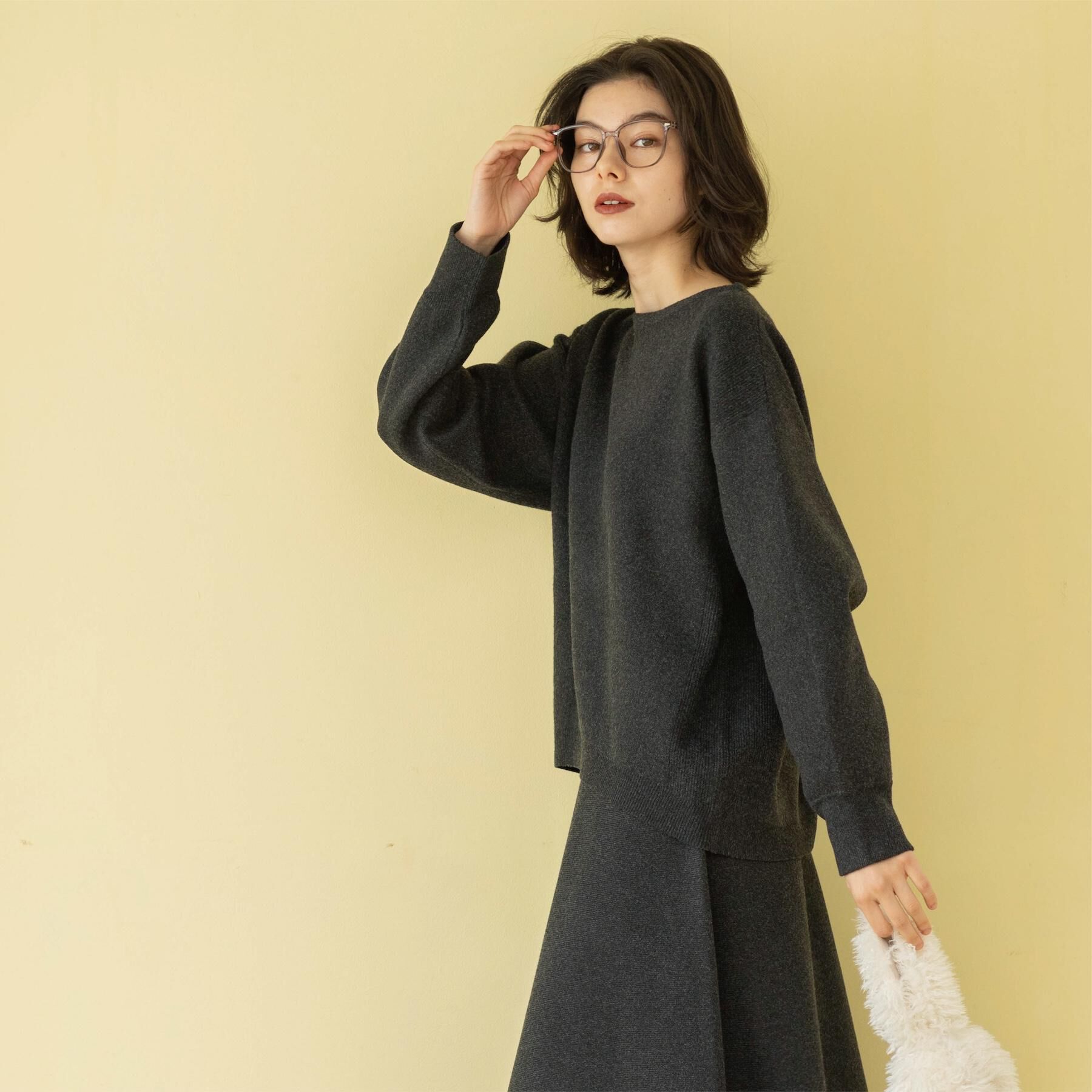 OPAQUE.CLIP「サイド編地切替ニットトップス/セットアップ対応【洗濯機OK】」|ニット・セーター|