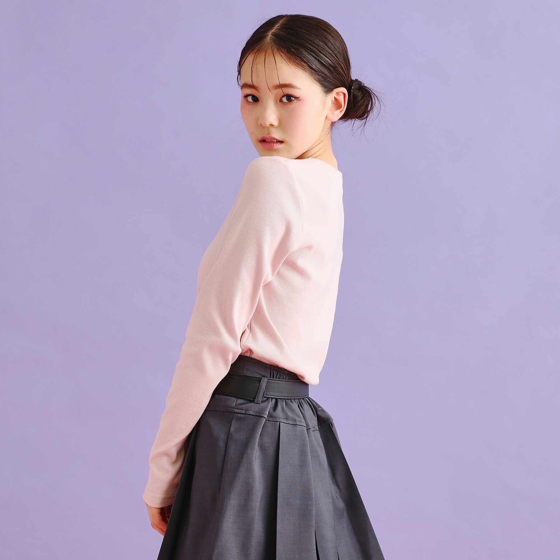 PINK-latte「シンプルテレコ長袖プルオーバー」|Tシャツ・カットソー|