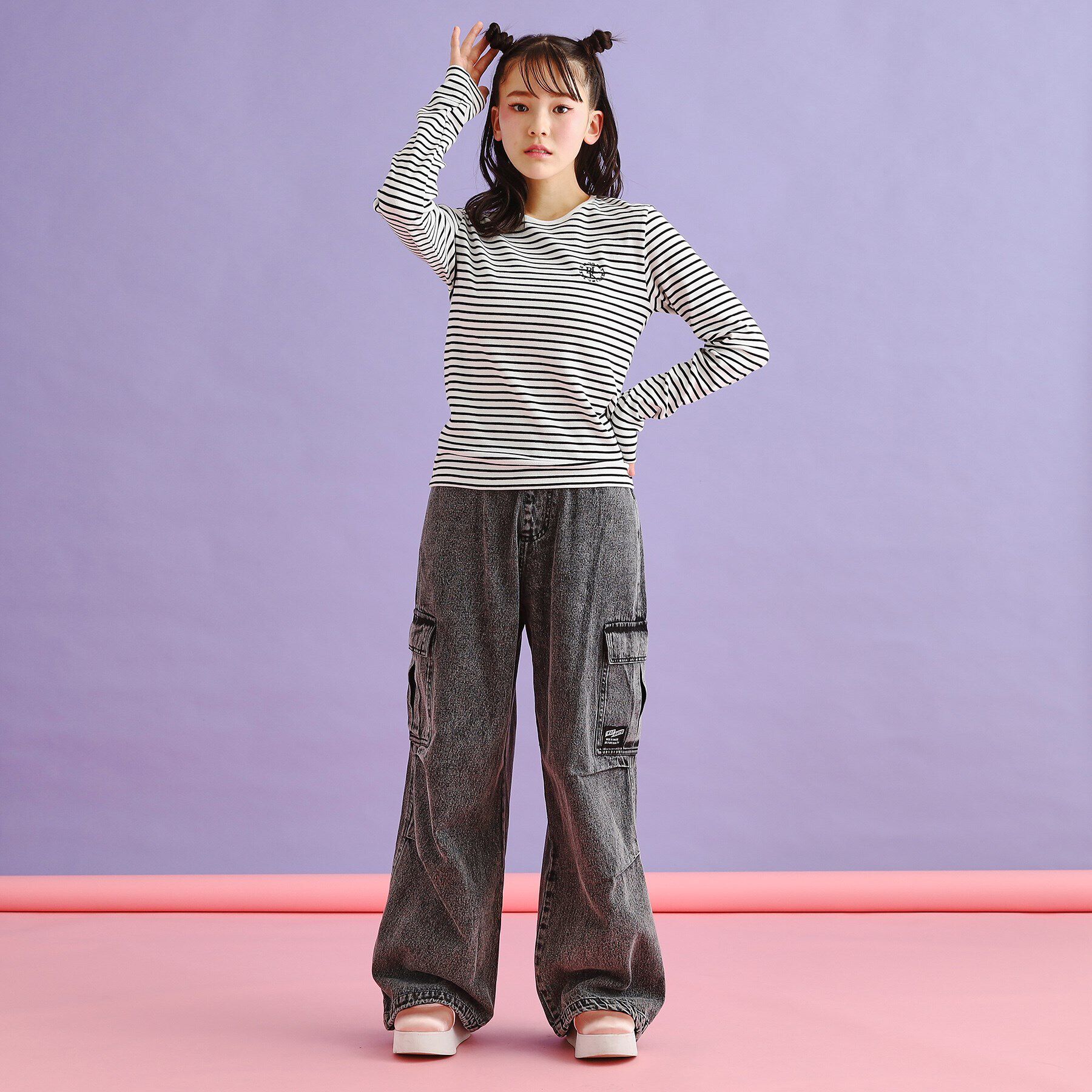 PINK-latte「シンプルテレコ長袖プルオーバー」|Tシャツ・カットソー|