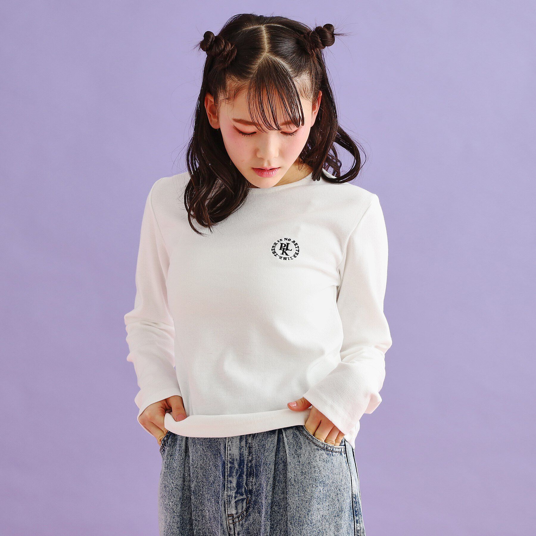 PINK-latte「シンプルテレコ長袖プルオーバー」|Tシャツ・カットソー|