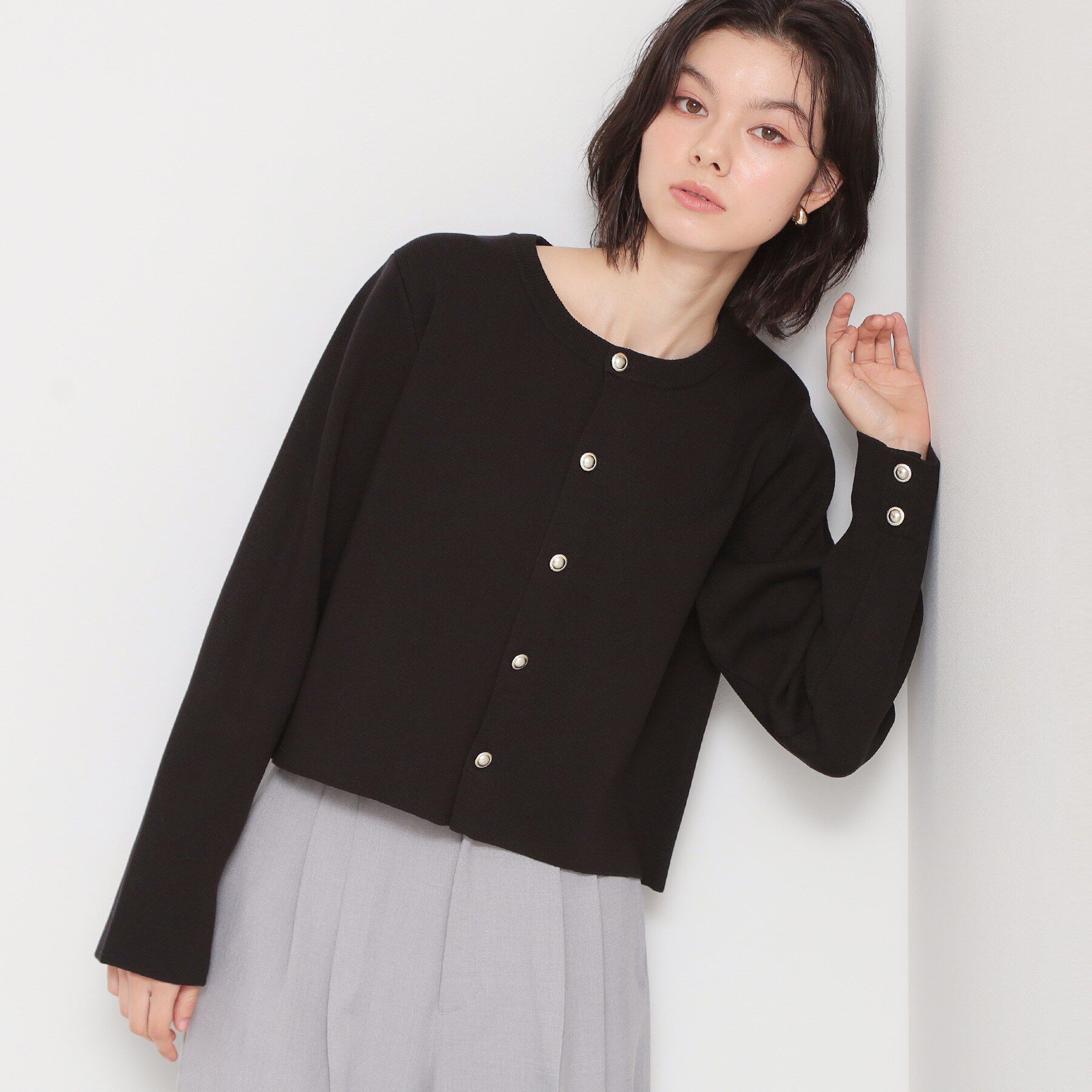 THE SHOP TK「ハーフミラノカーデ」|カーディガン|ブラック(019)