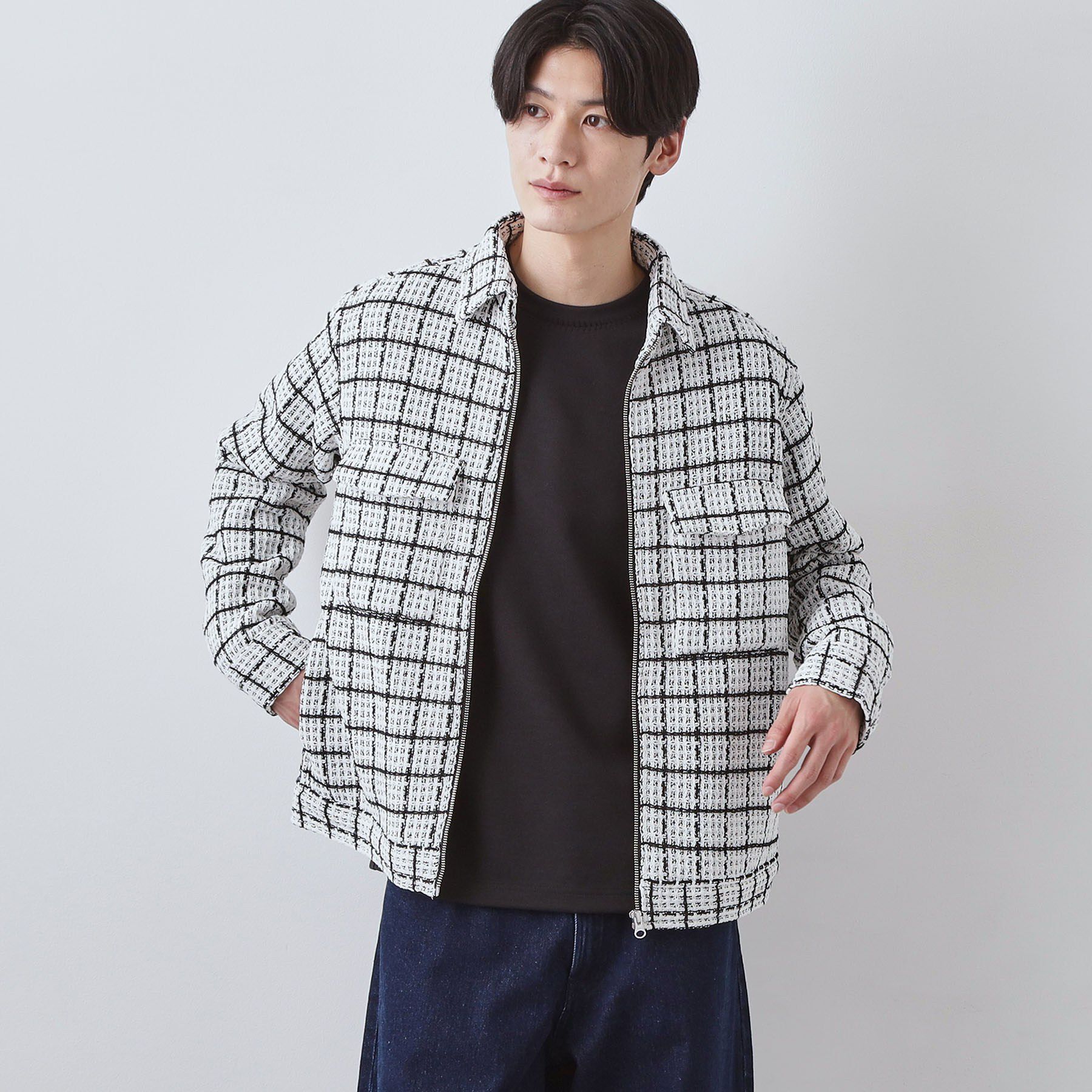 THE SHOP TK「【カジュアルに上品さをプラス】変わり織ツイードブルゾン　洗濯機OK」|ブルゾン・スタジャン|オフホワイト(203