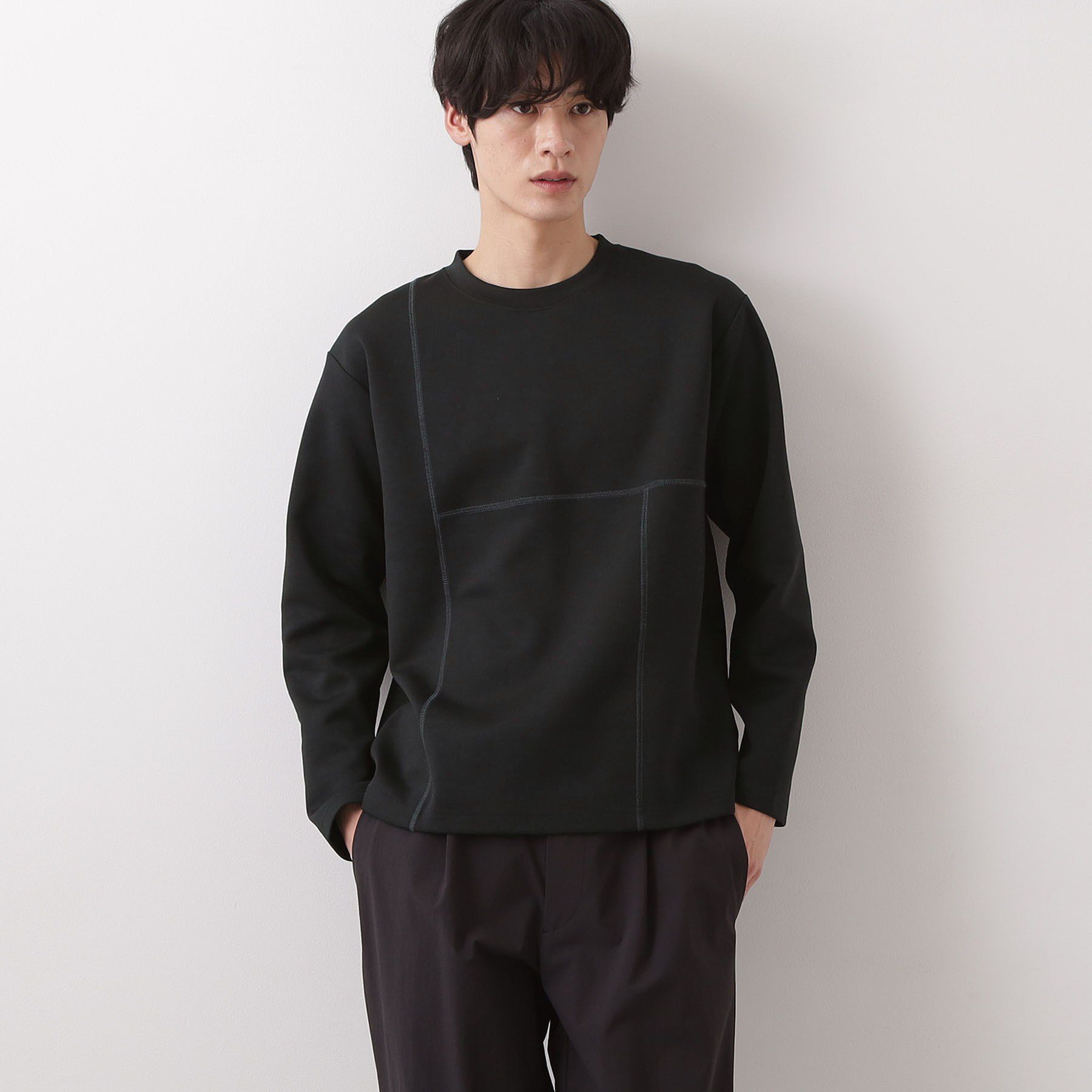 THE SHOP TK「ダンボール ステッチ切替デザイン 長袖Tシャツ 洗濯機OK」|Tシャツ・カットソー|