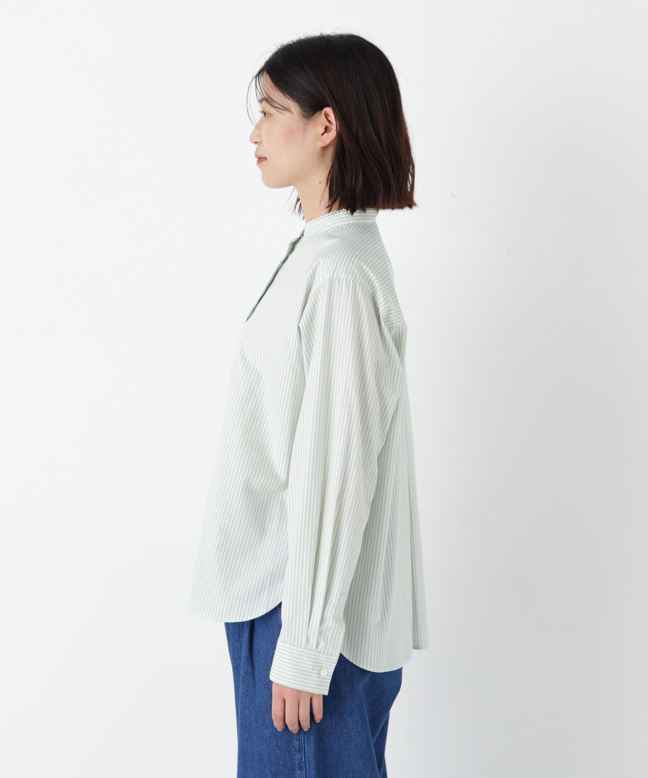  「◆ドビーストライプレースカラーブラウス」|シャツ・ブラウス|