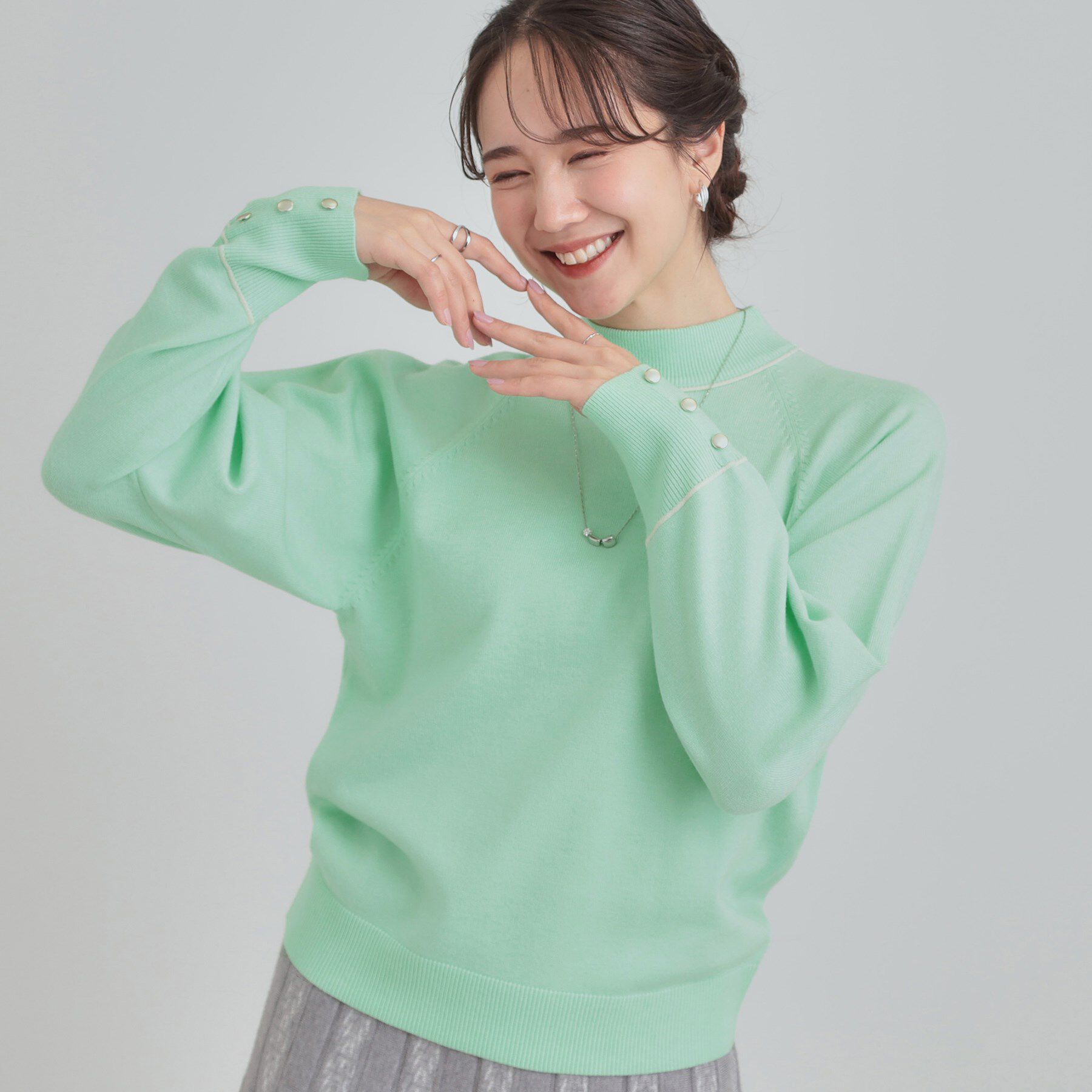 SHOO･LA･RUE「【洗濯機可/吸湿発熱】もちもちでチクチクしにくいハイネックニット」|ニット・セーター|ミントグリーン(02