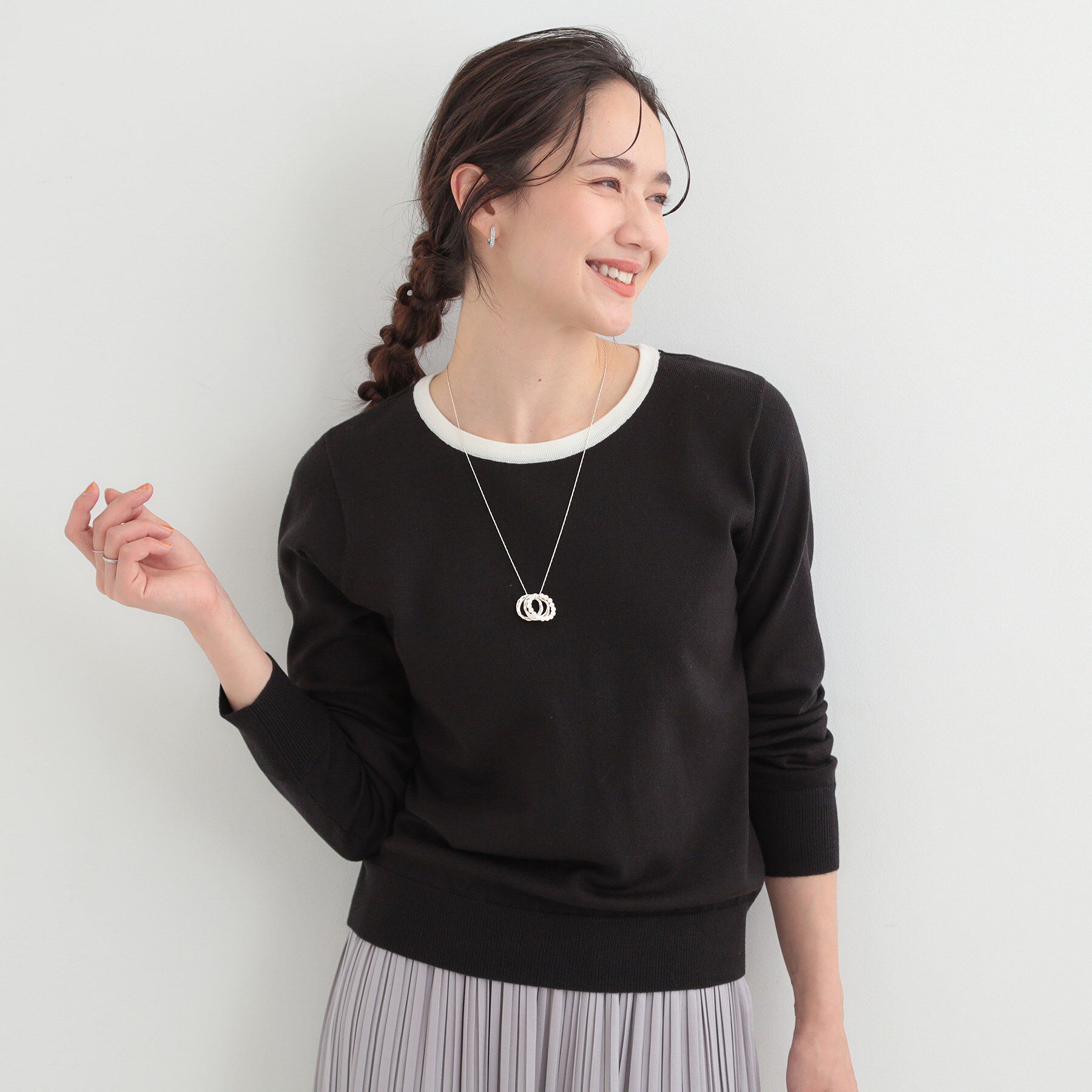 SHOO･LA･RUE「【洗濯機可/S-LL/セットアップ可】シンプルきれい見え クルーネックニット」|ニット・セーター|