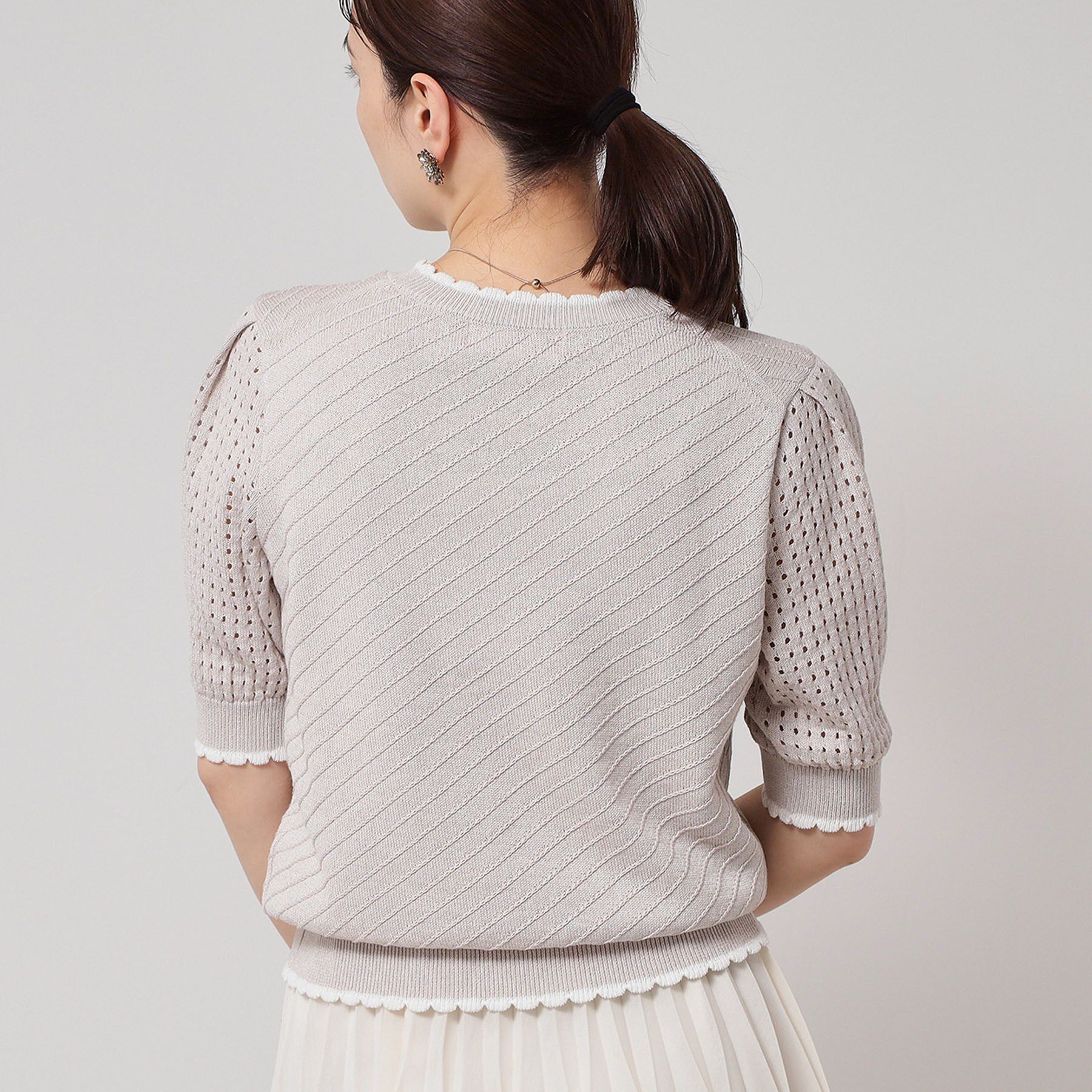 SunaUna「【SS～Lサイズ展開／5分袖】編地変化ニット」|ニット・セーター|
