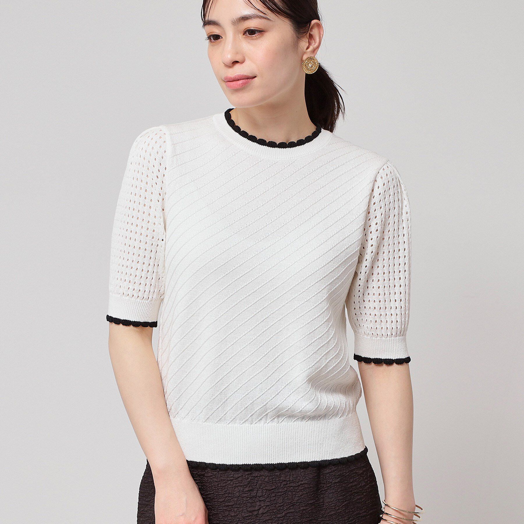 SunaUna「【SS～Lサイズ展開／5分袖】編地変化ニット」|ニット・セーター|