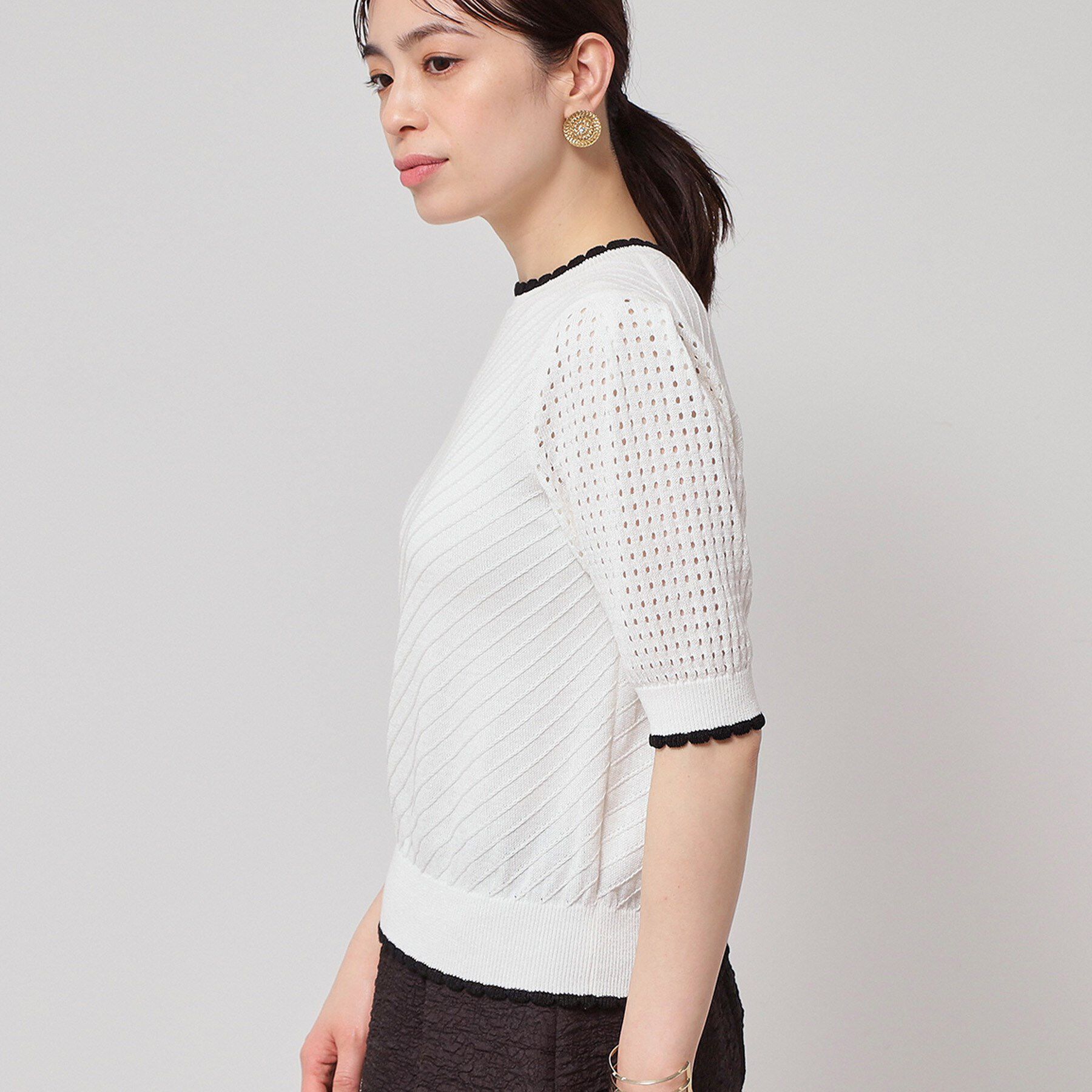 SunaUna「【SS～Lサイズ展開／5分袖】編地変化ニット」|ニット・セーター|