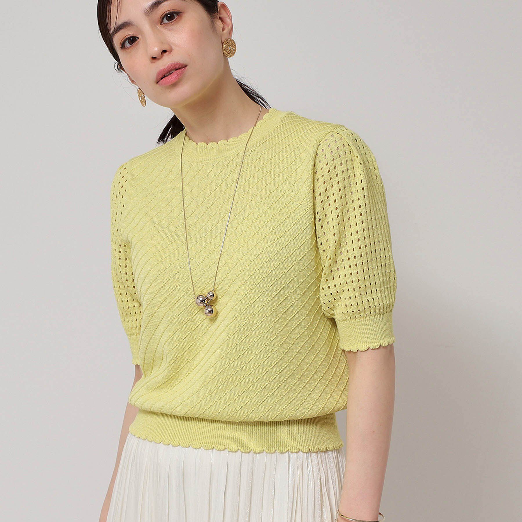 SunaUna「【SS～Lサイズ展開／5分袖】編地変化ニット」|ニット・セーター|