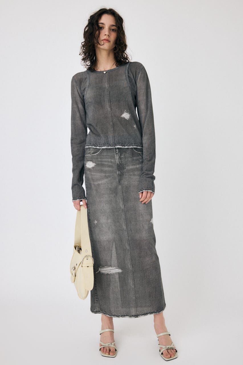 MOUSSY「DENIM PRINT TRANSPARENT ロンT」|Tシャツ・カットソー|