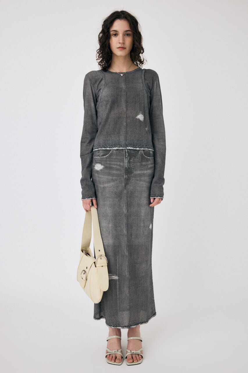 MOUSSY「DENIM PRINT TRANSPARENT ロンT」|Tシャツ・カットソー|