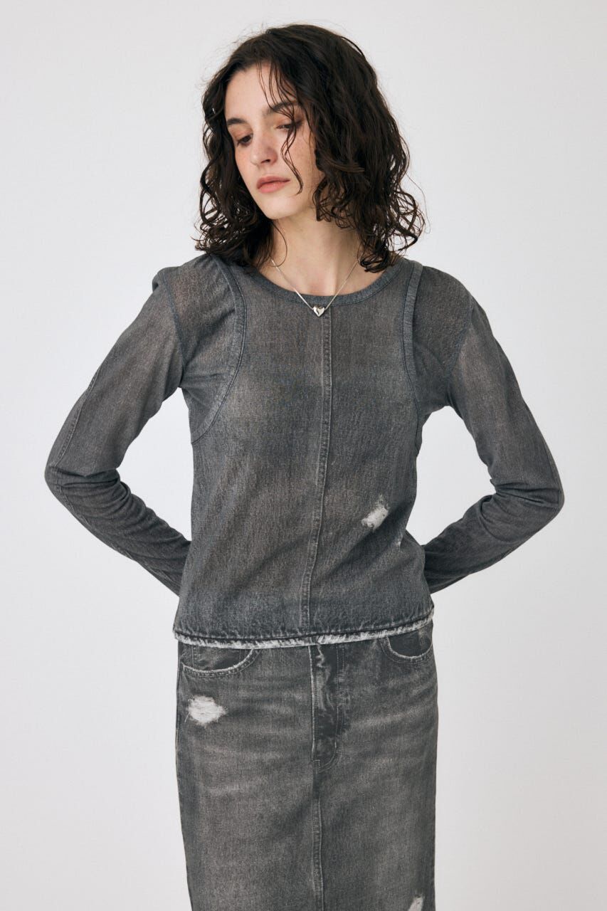 MOUSSY「DENIM PRINT TRANSPARENT ロンT」|Tシャツ・カットソー|