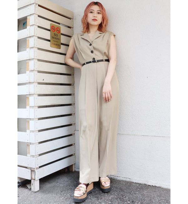 MURUA「ウエストベルトワイドロンパース」|オールインワン|ベージュ