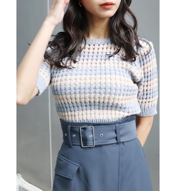 MURUA「メッシュショートニット」|ニット・セーター|ブルー