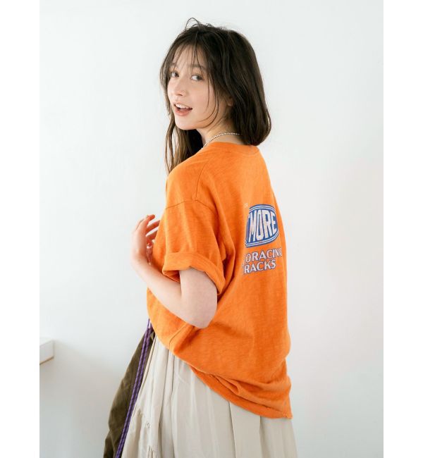 Ungrid「エンブロイダリーダメージロゴTee」|Tシャツ・カットソー|オレンジ