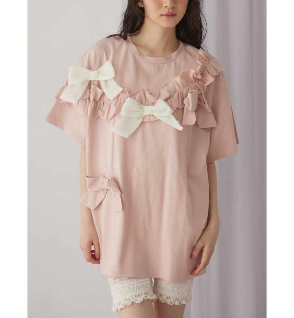 merry jenny「ribbon frill big tee」|Tシャツ・カットソー|ピンク