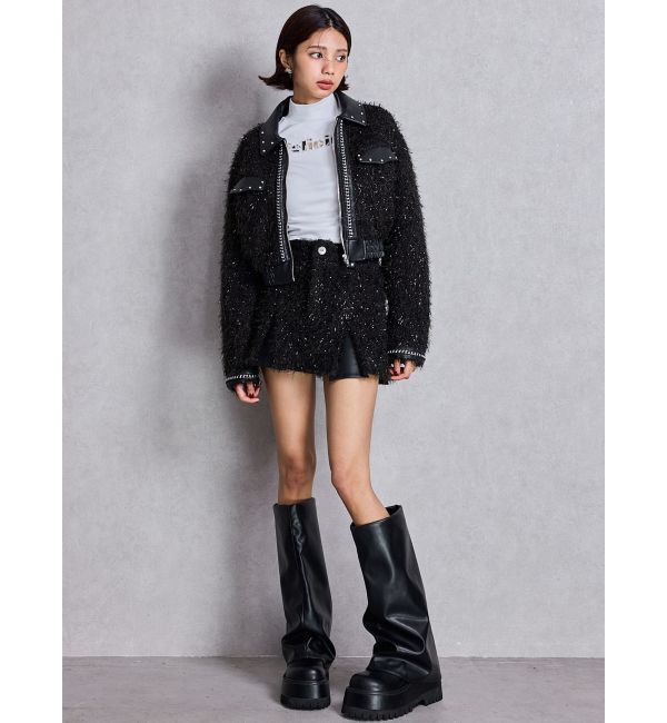 GYDA「ラメツイードチェーンジャケット」|ブルゾン・スタジャン|