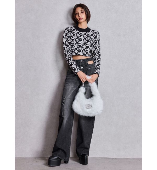 GYDA「GDラインストーンバックルECO FUR BAG」|ハンドバッグ|