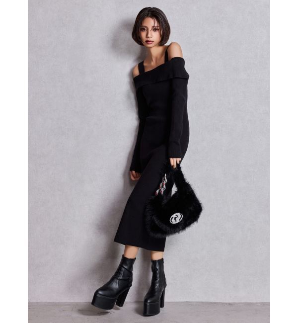 GYDA「GDラインストーンバックルECO FUR BAG」|ハンドバッグ|