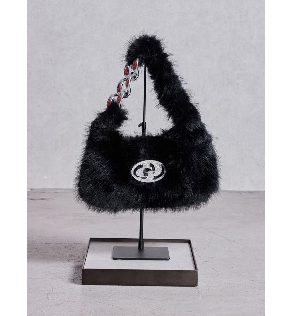 GYDA「GDラインストーンバックルECO FUR BAG」|ハンドバッグ|ブラック