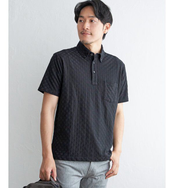 IKKA LOUNGE「リンクスジャカード市松ポロシャツ」|Tシャツ・カットソー|ブラック