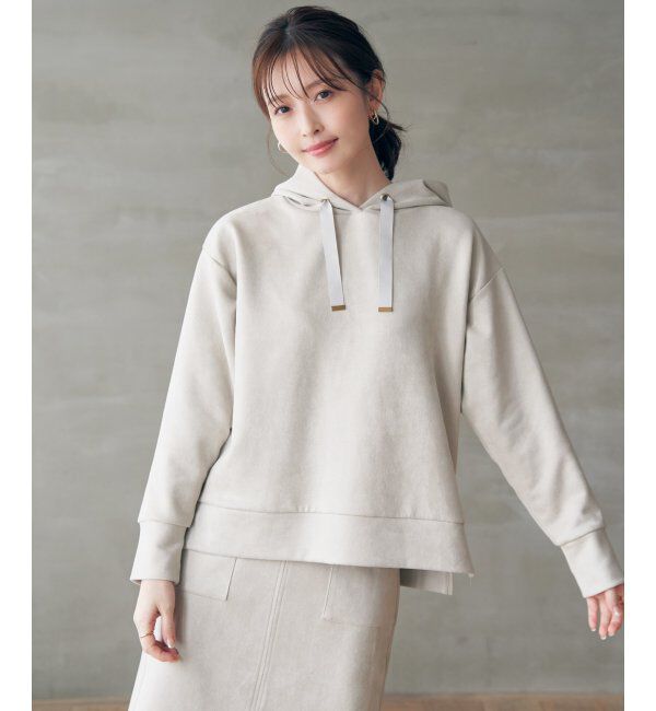 ikka「GOKU楽フェイクスエードフードパーカー」|パーカー|ベージュ