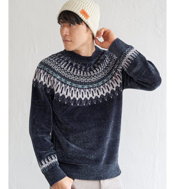 ikka「モール求心柄ニット」|プルオーバー|ネイビーブルー