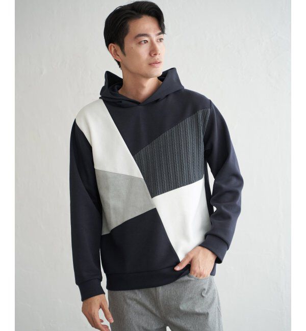 ikka「ブロックスダンボールプルパーカ」|パーカー|