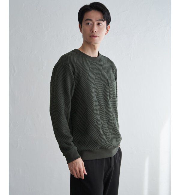 ikka「フクレジャカードポケ付きクルーネックプルオーバー」|パーカー|カーキ