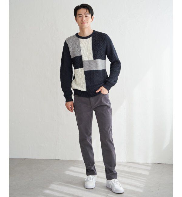 ikka「ブロックスクルーネックニット」|プルオーバー|