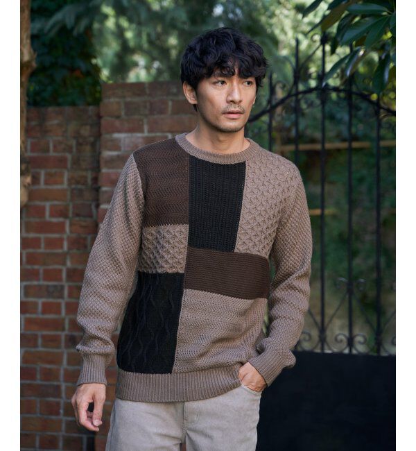 ikka「ブロックスクルーネックニット」|プルオーバー|