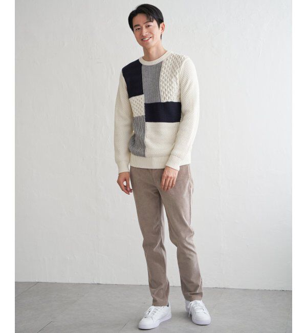 ikka「ブロックスクルーネックニット」|プルオーバー|