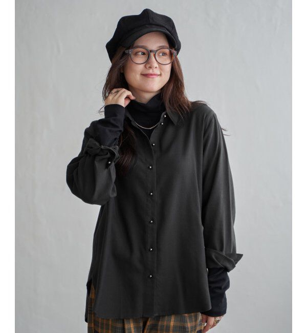 Lbc with Life「綿レーヨンメタルボタンシャツ」|シャツ・ブラウス|チャコール