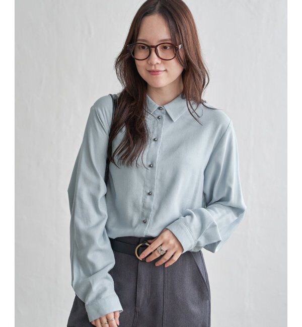 Lbc with Life「綿レーヨンメタルボタンシャツ」|シャツ・ブラウス|ライトブルー