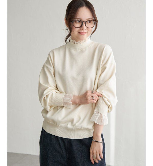 Lbc with Life「ドットチュールレイヤーニット」|カーディガン|ホワイト