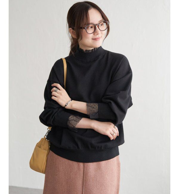 Lbc with Life「ドットチュールレイヤーニット」|カーディガン|ブラック