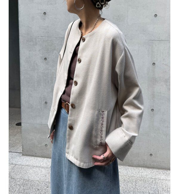 Lbc with Life「エクリュ ノーカラーブルゾン」|ブルゾン・スタジャン|