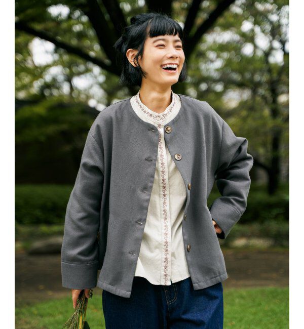 Lbc with Life「エクリュ ノーカラーブルゾン」|ブルゾン・スタジャン|