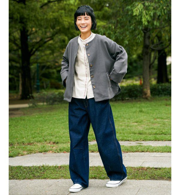 Lbc with Life「エクリュ ノーカラーブルゾン」|ブルゾン・スタジャン|