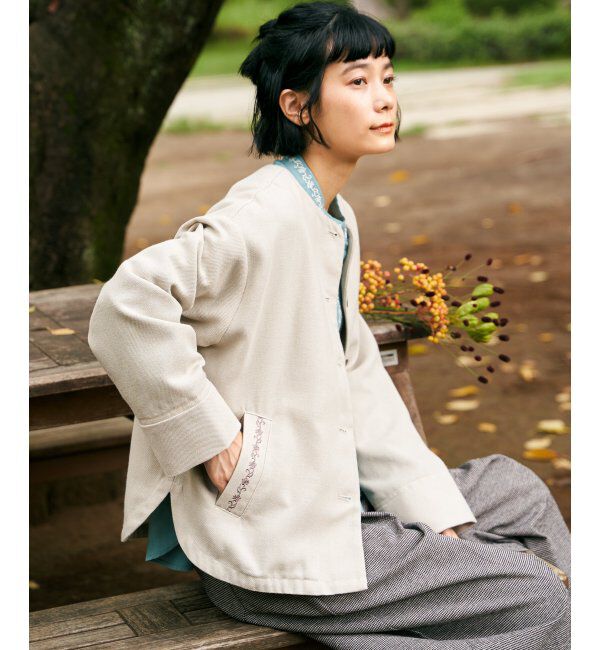 Lbc with Life「エクリュ ノーカラーブルゾン」|ブルゾン・スタジャン|