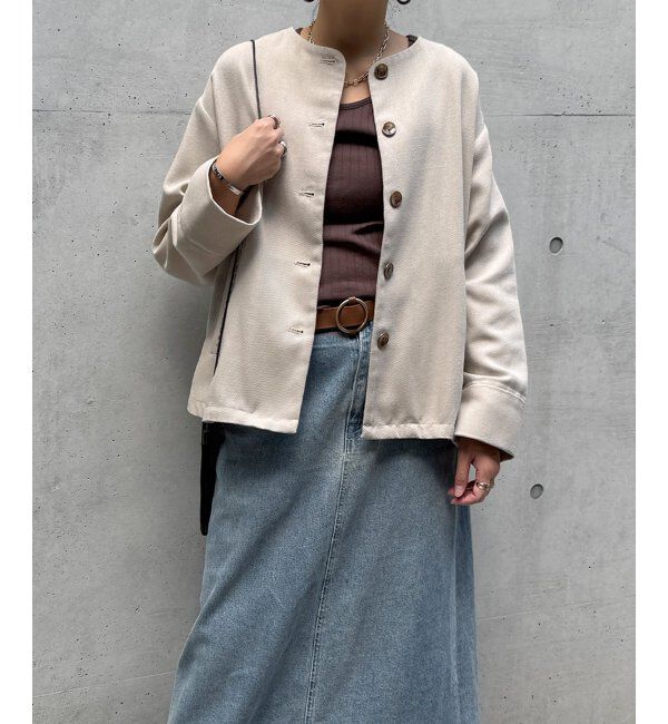 Lbc with Life「エクリュ ノーカラーブルゾン」|ブルゾン・スタジャン|