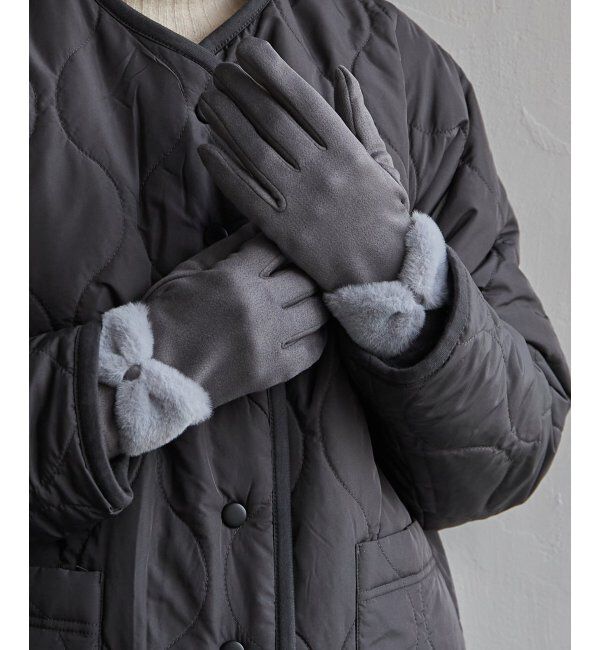 Lbc with Life「モコモコリボンツキグローブ」|手袋|グレー