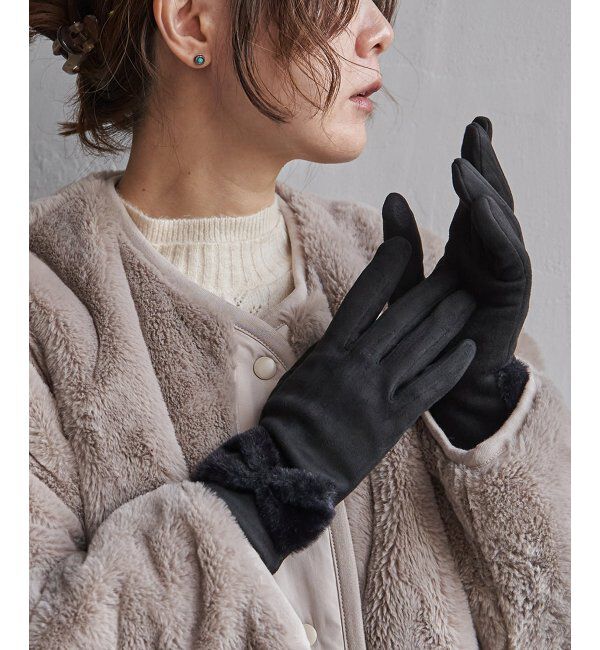 Lbc with Life「モコモコリボンツキグローブ」|手袋|ブラック